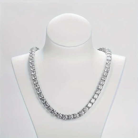 Moissanite Tennis 925 Sterling Silver Necklace 24" - Picture 2 of 6